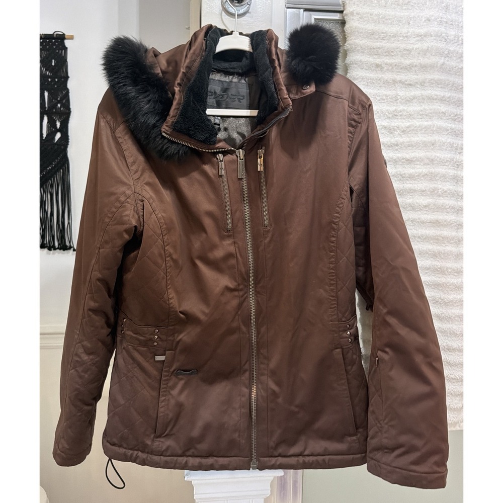 Spyder Explorer Parka Jacket Womens Coat Fur Trim Trench Brown 14 Nice